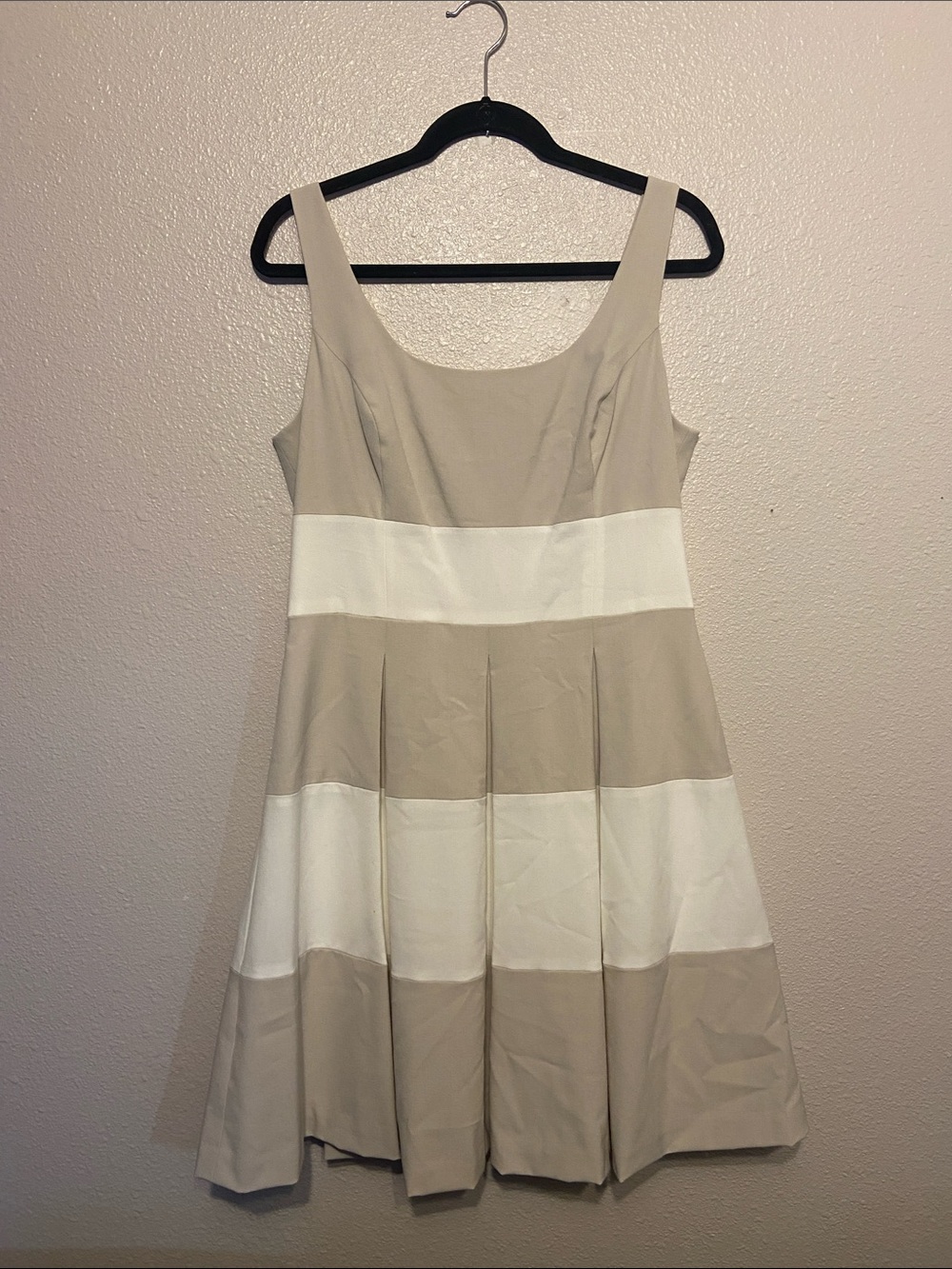 Ralph Lauren Beige and White Striped Sleeveless Fit-and-Flare Dress